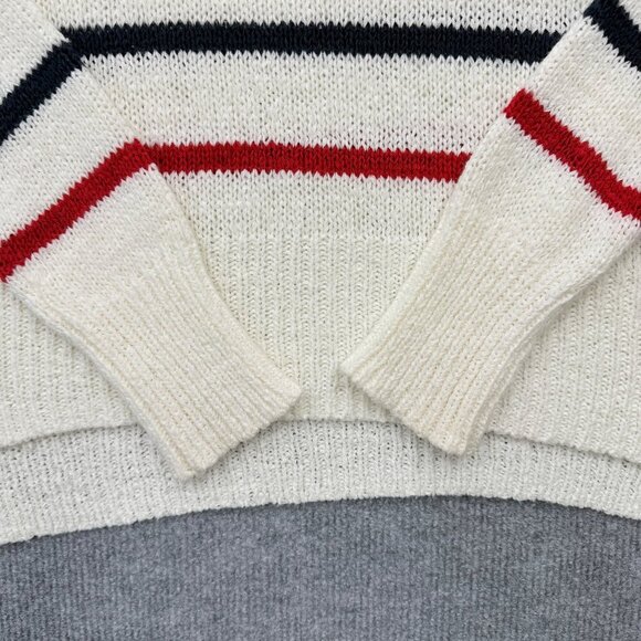 C&C California Loose Knit Striped Sweater Cream Blue Red Cozy Boho Beach Women M - Picture 3 of 10